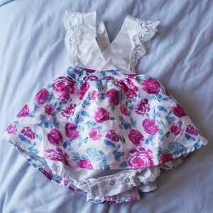 18-24 Month Girls Floral Dress with Lace Trim